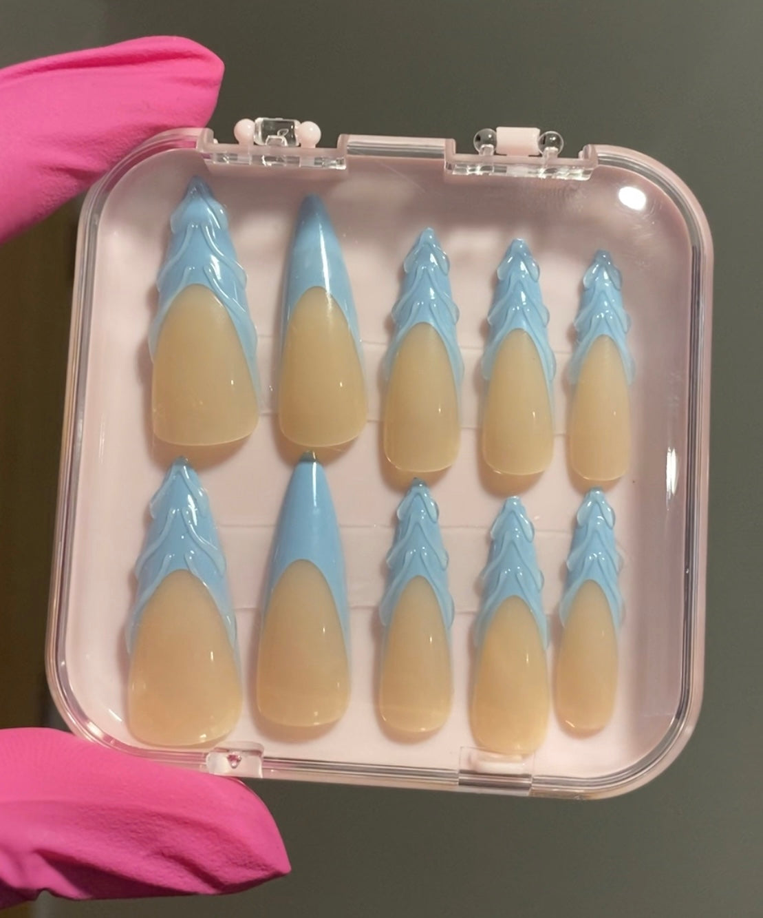 Blue 3D French Tip Design Press On Set