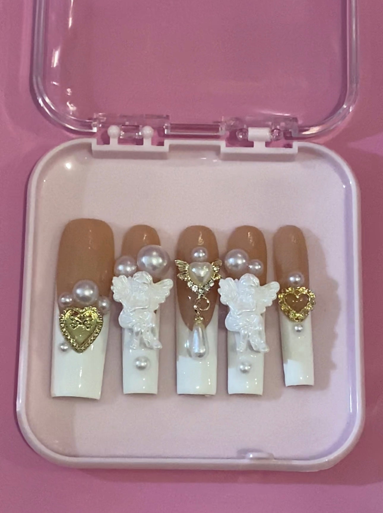 Long French Tip Angel Nail Set