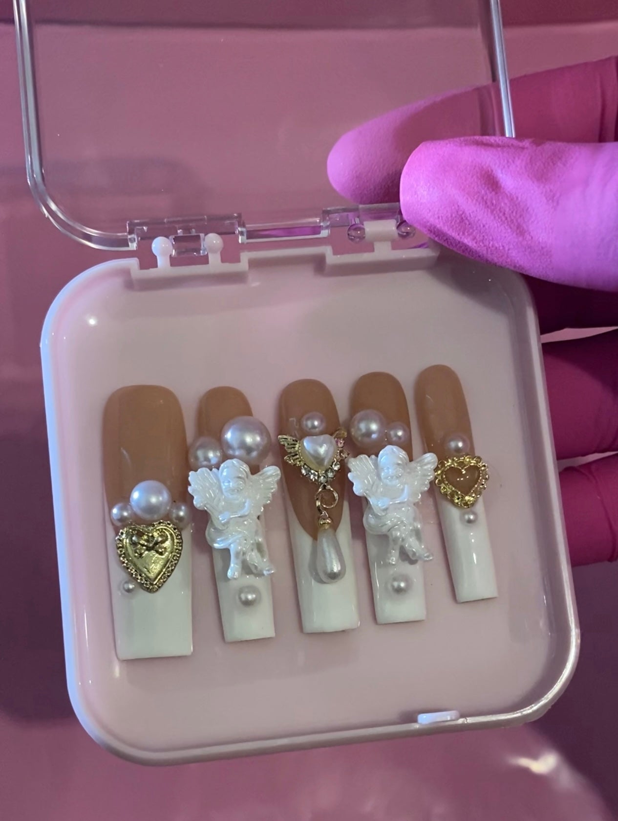 Long French Tip Angel Nail Set