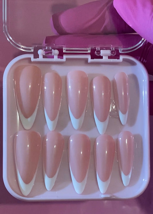 White Stiletto French Tip Nail Set