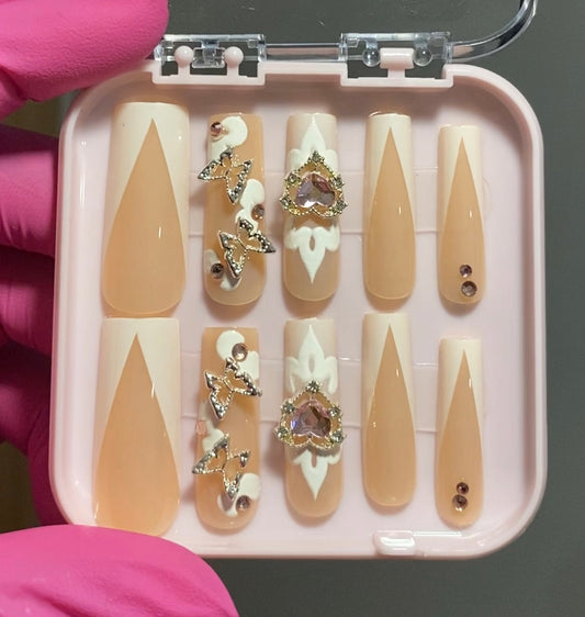 Blinged French Tip Press On Set
