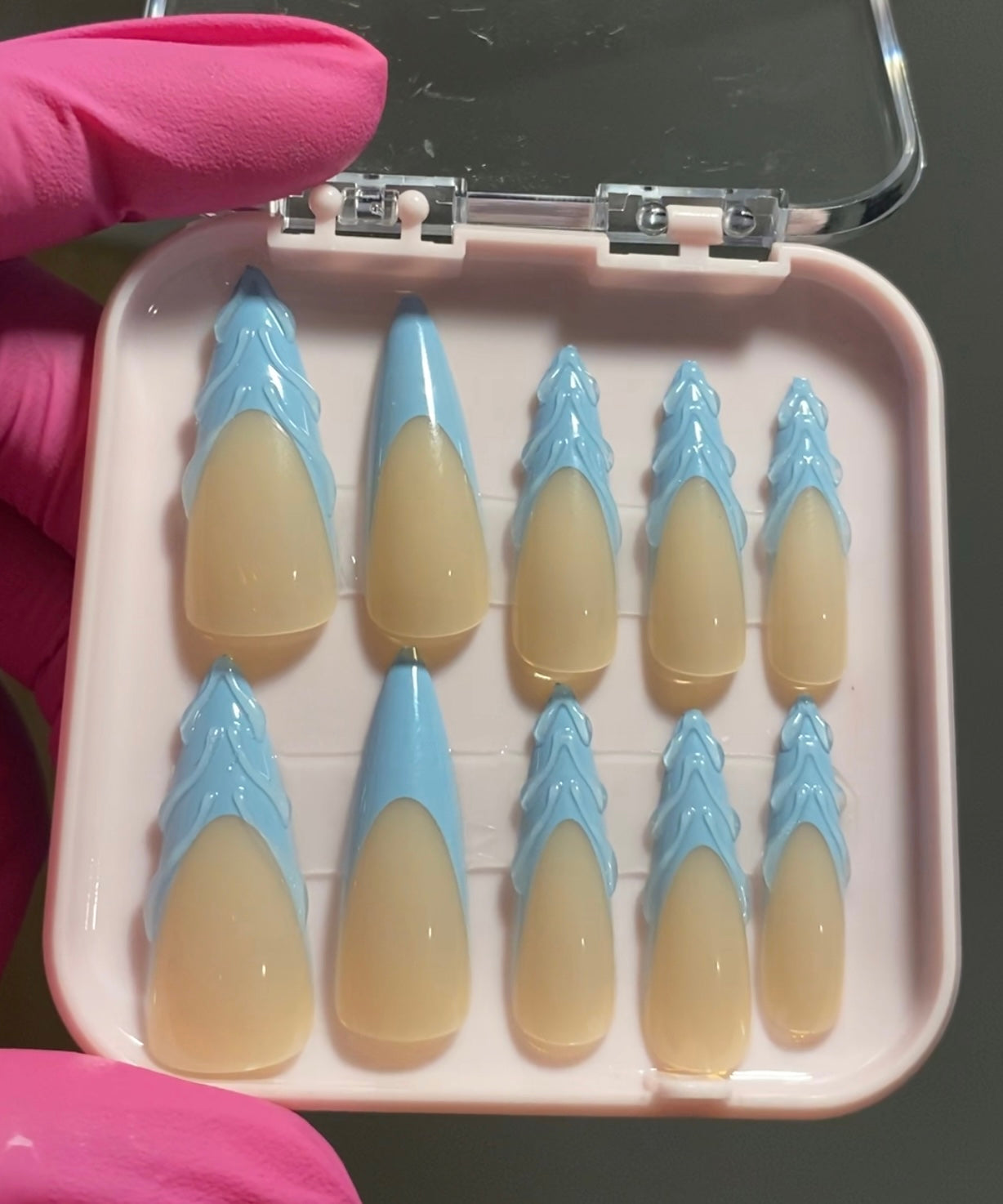 Blue 3D French Tip Design Press On Set
