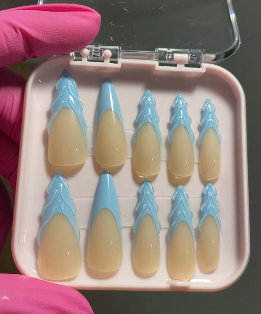 Blue 3D French Tip Design Press On Set