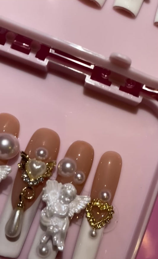 Long French Tip Angel Nail Set